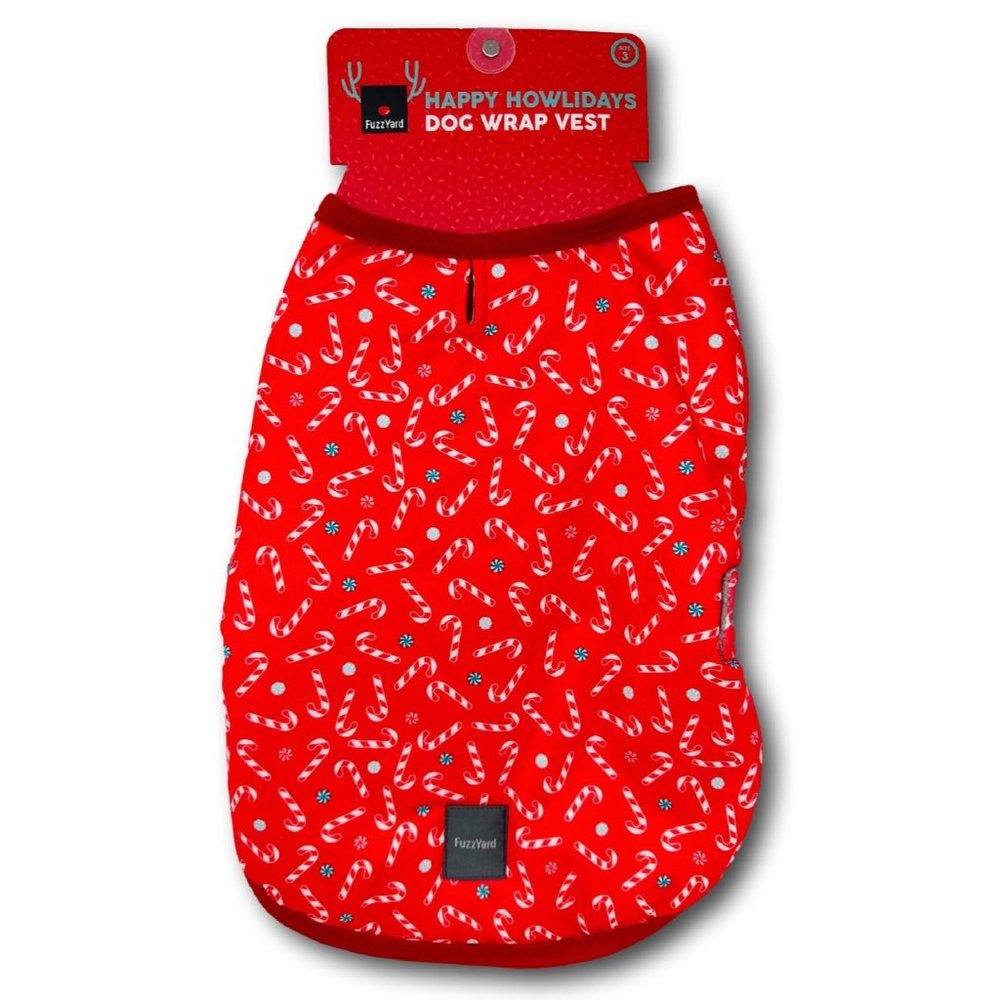Fuzz Yard Happy Howlidays Candy Cane Red Dog Wrap Vest Size 3